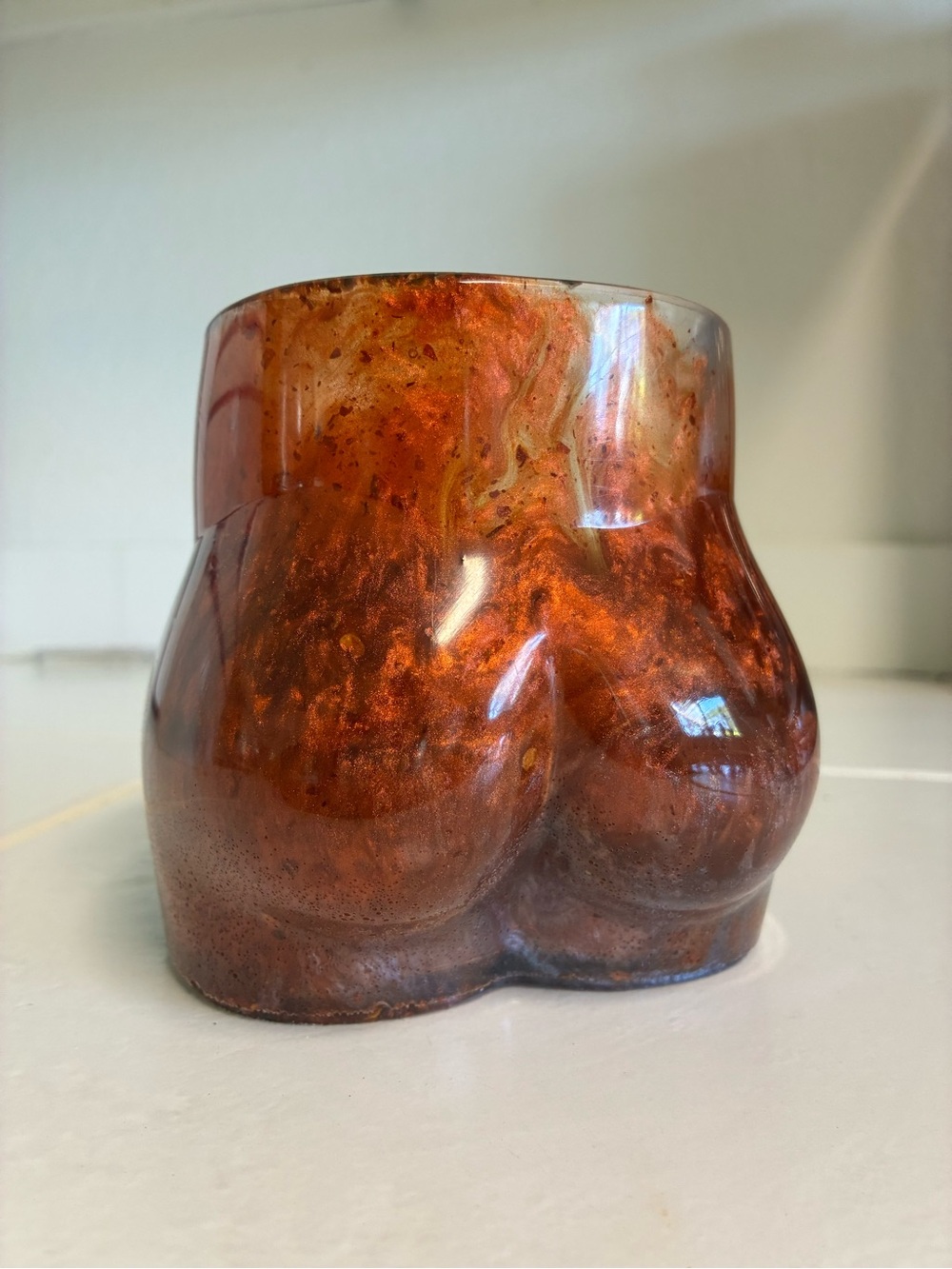 Curvy Resin Trinket Bowl in Swirling Copper Amber